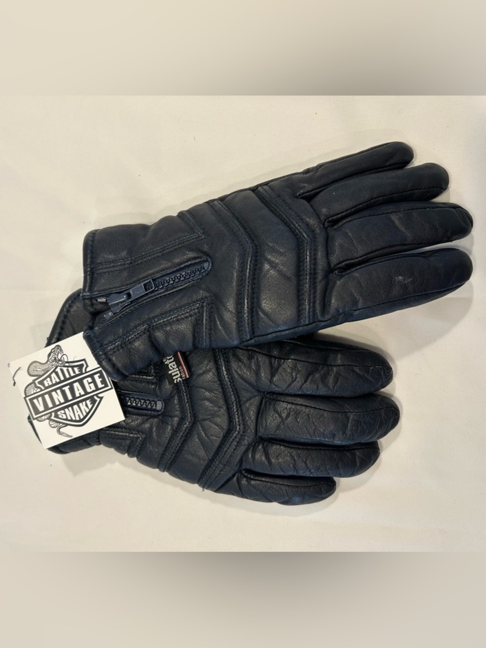 Men's Black Leather Zip Gloves